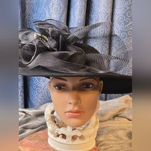 Vintage 1980s Sonni of San Francisco Hat Black Wool & Net Wide Brim